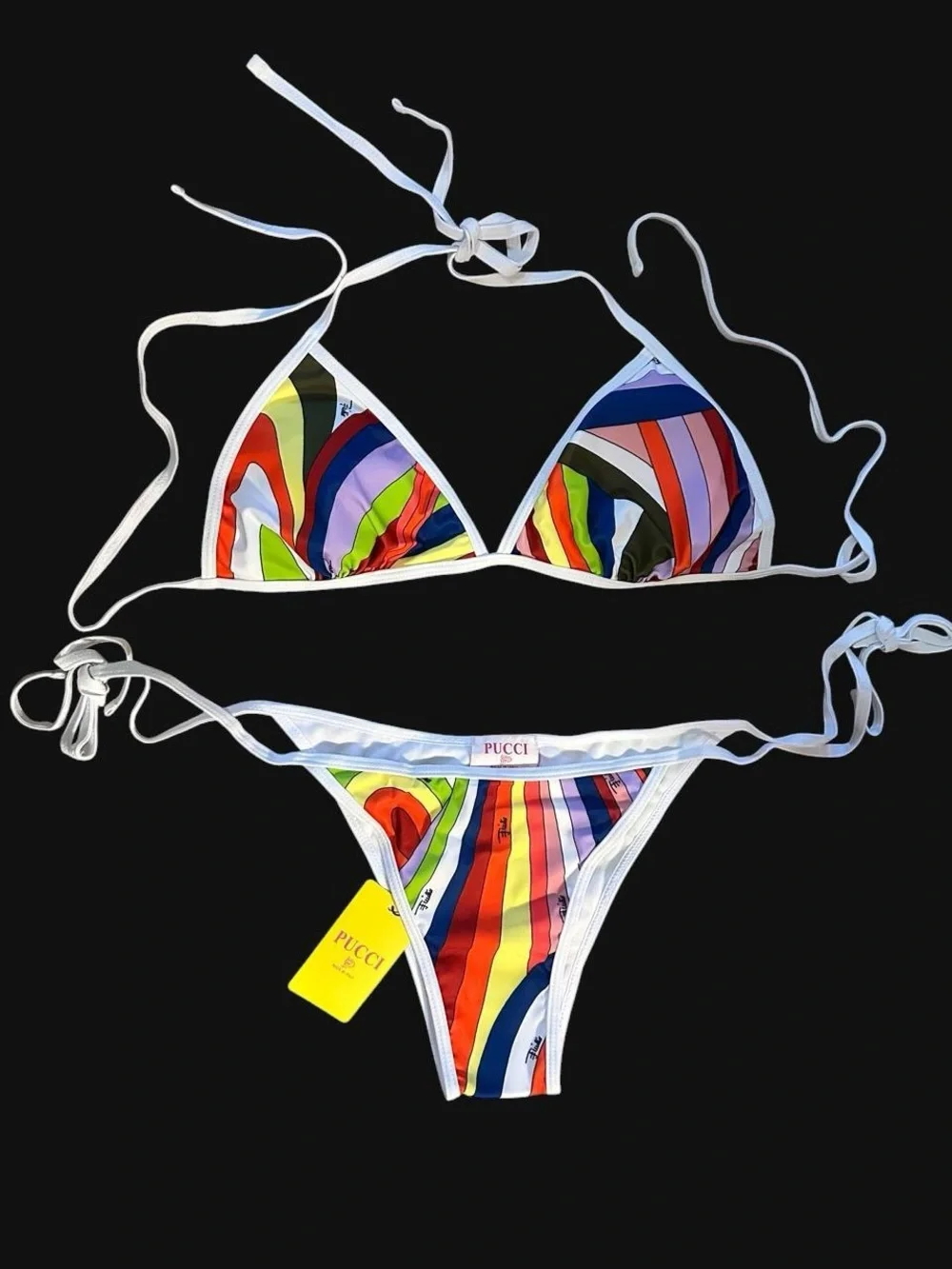 Multicolor Pucci Inspired Stripe Triangle Bikini with Matching Scarf